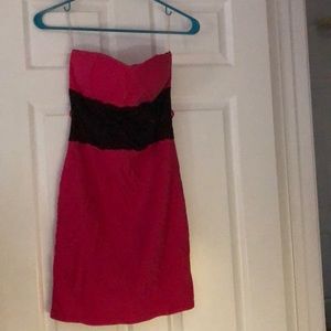 Knee length bright pink dress w/ lace